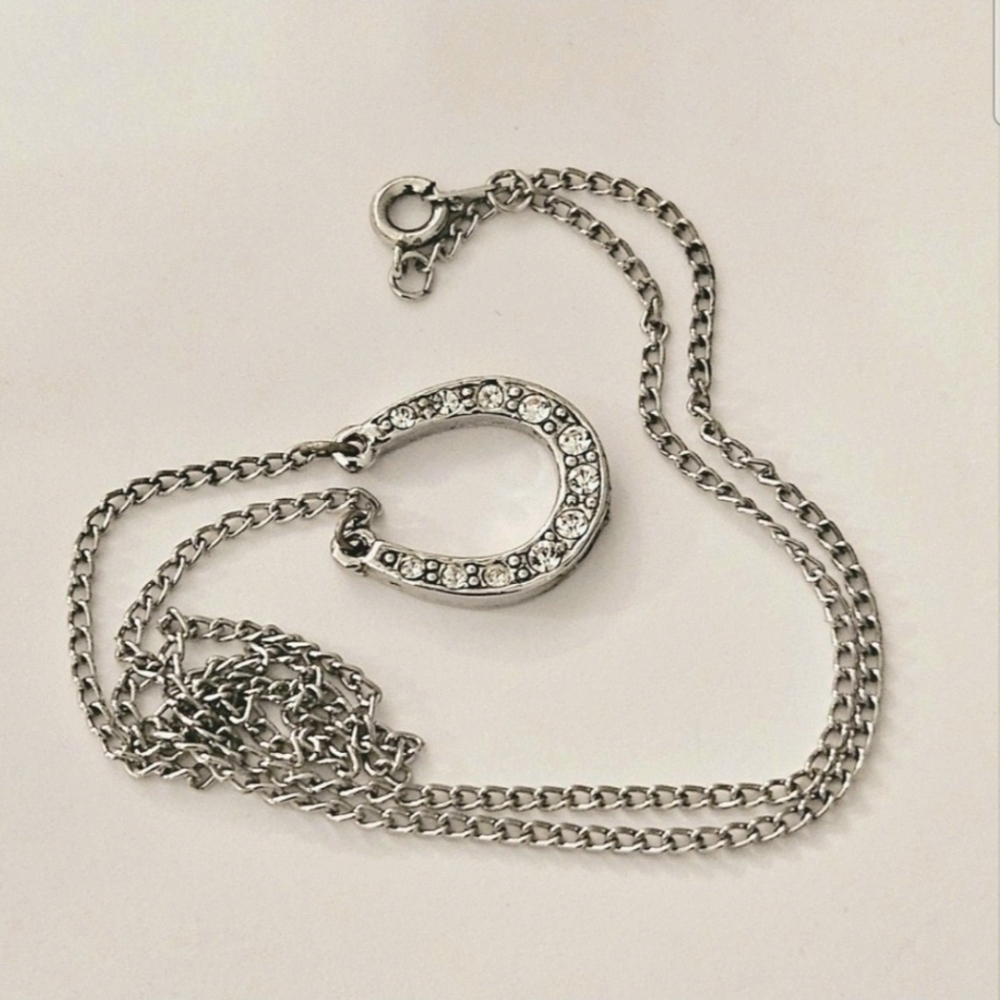 Silver and Rhinestone Lucky Horseshoe Necklace